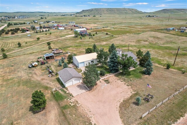 bird's eye view featuring a rural view and a mountain view