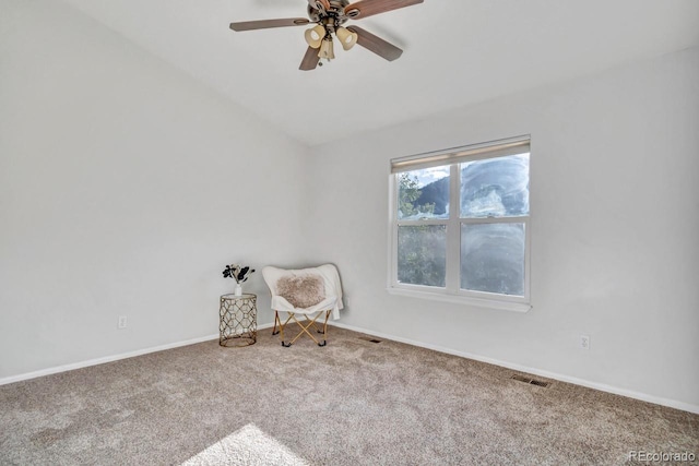 unfurnished room with carpet, ceiling fan, and lofted ceiling