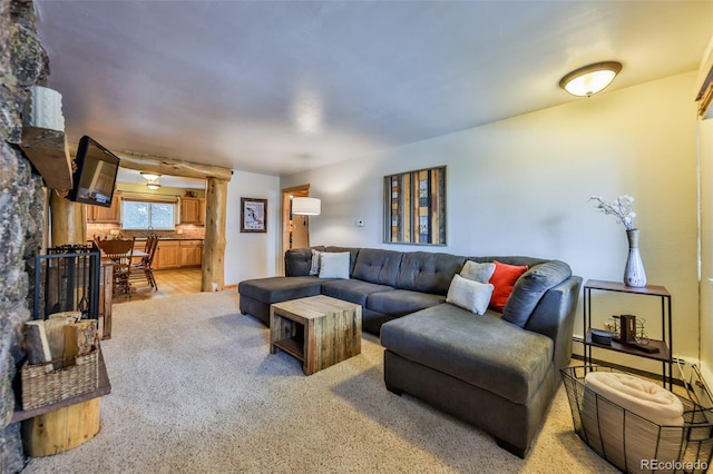 living room with light carpet