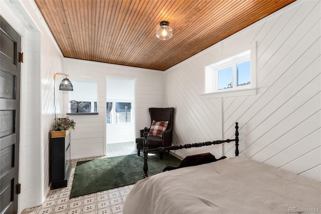 bedroom with wooden ceiling