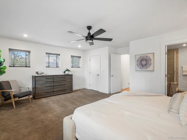 3841 Stuart St, Denver, CO 80212 - bedroom with multiple windows, recessed lighting, carpet floors, ensuite bath, and ceiling fan