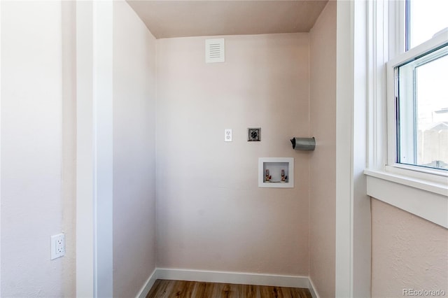 1969 Uinta St, Denver, CO 80220 - laundry area with hookup for an electric dryer, washer hookup, and wood finished floors