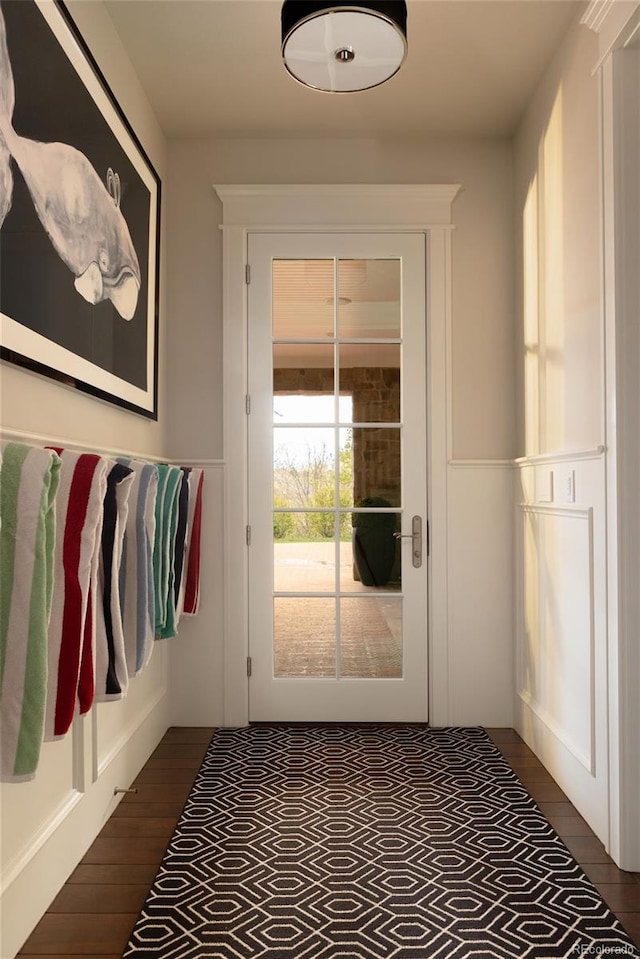 5470 S Highline Cir, Greenwood Village, CO 80121 - entryway featuring dark wood-style flooring and wainscoting