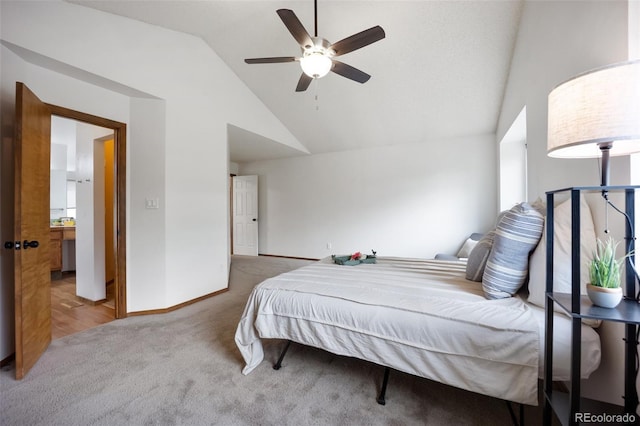 2035 Springcrest Rd, Colorado Springs, CO 80920 - carpeted bedroom with vaulted ceiling and ceiling fan