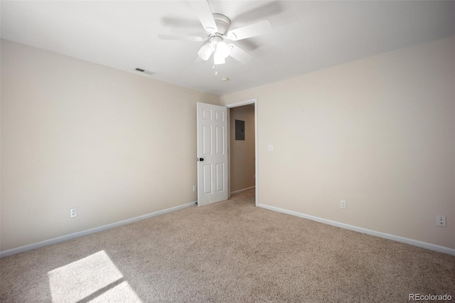 2035 Springcrest Rd, Colorado Springs, CO 80920 - spare room featuring light carpet, a ceiling fan, and electric panel