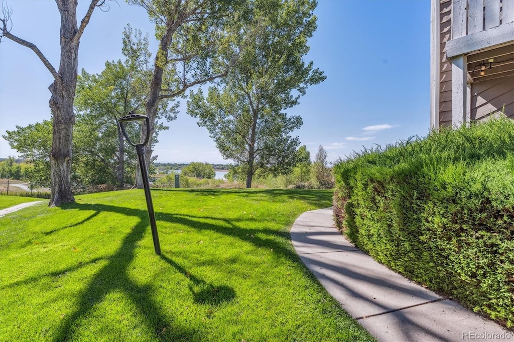 view of property's community with a lawn