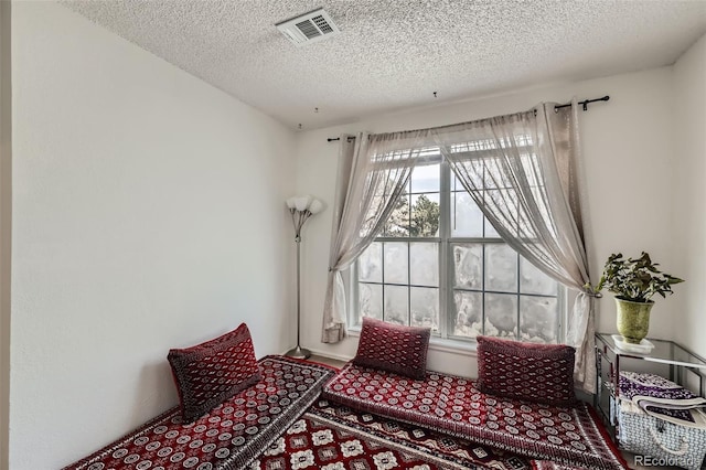 sitting room featuring a textured ceiling and visible vents
