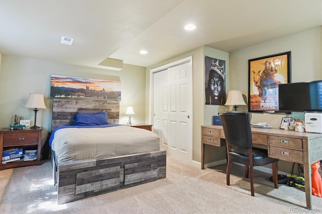 5755 S Fulton Way, Greenwood Village, CO 80111 - bedroom featuring carpet flooring, a closet, a desk, and recessed lighting