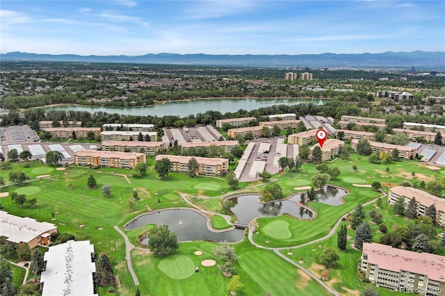 aerial view with a water and mountain view