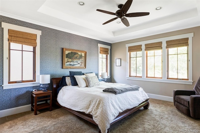 1143 S Saint Paul St, Denver, CO 80210 - bedroom with a raised ceiling, carpet flooring, baseboards, recessed lighting, and a ceiling fan