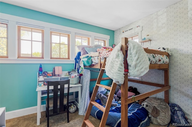 1143 S Saint Paul St, Denver, CO 80210 - carpeted bedroom featuring wallpapered walls and baseboards