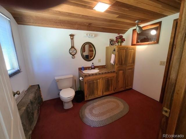 2703 Dave Wood Rd, Montrose, CO 81403 - bathroom featuring vanity, wood ceiling, and vaulted ceiling