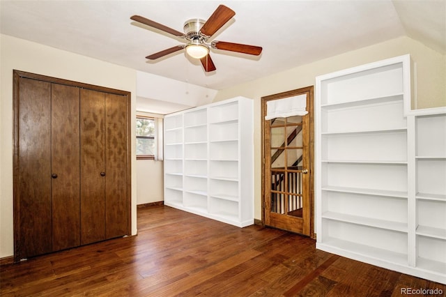 969 Pulpit Rock Ct, Colorado Springs, CO 80918 - unfurnished bedroom with wood finished floors, a ceiling fan, and baseboards