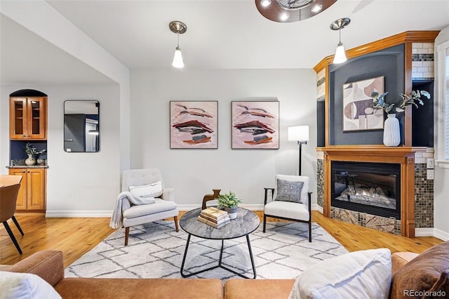 2319 Decatur St, Denver, CO 80211 - living room featuring light wood-style floors and a glass covered fireplace
