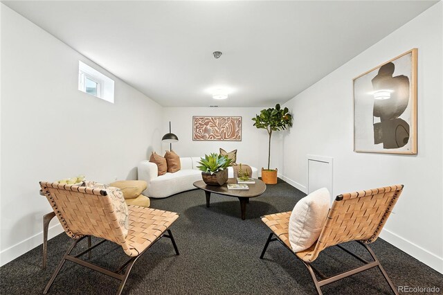 1920 S Niagara St, Denver, CO 80224 - living room with baseboards and dark colored carpet