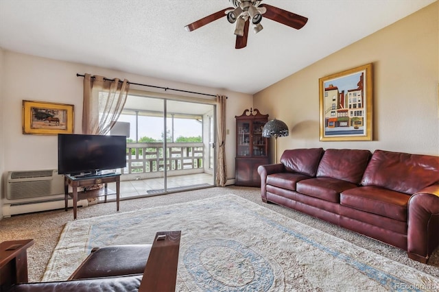 715 S Alton Way Unit 5D, Denver, CO 80247 - living area featuring carpet, a ceiling fan, and an AC wall unit