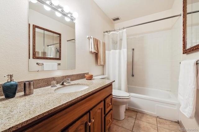 715 S Alton Way Unit 5D, Denver, CO 80247 - full bathroom featuring toilet, vanity, shower / bath combo, and tile patterned floors