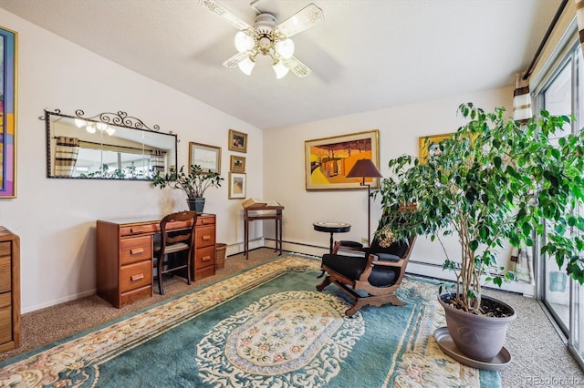 715 S Alton Way Unit 5D, Denver, CO 80247 - living area featuring ceiling fan, a desk, carpet, and baseboards