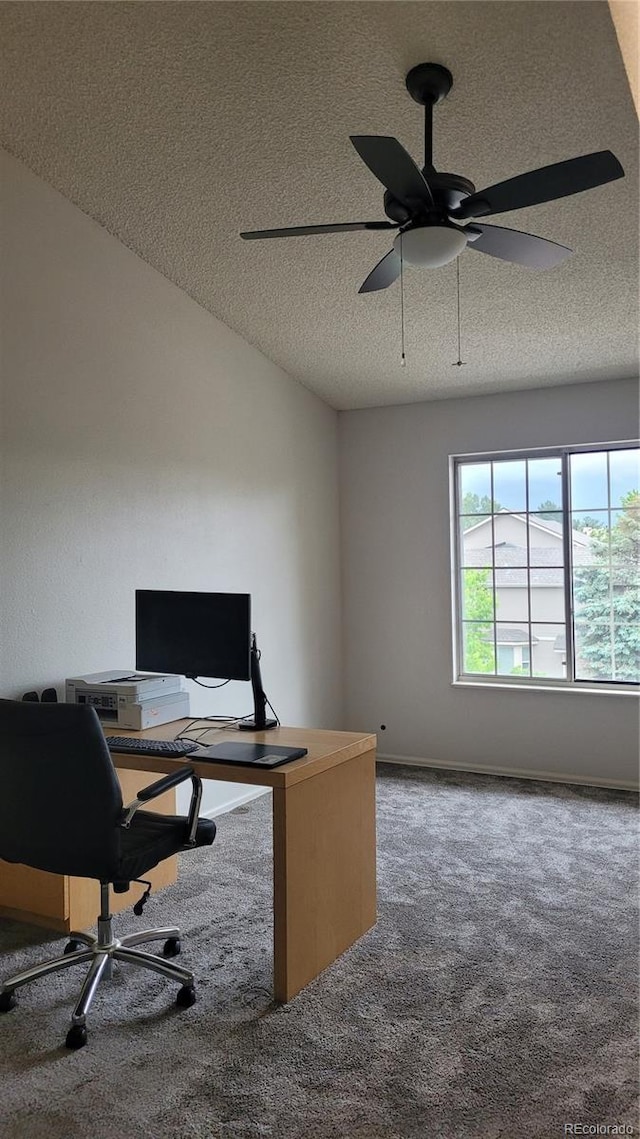 1818 S Quebec Way Unit 5-7, Denver, CO 80231 - carpeted home office featuring a textured ceiling and ceiling fan