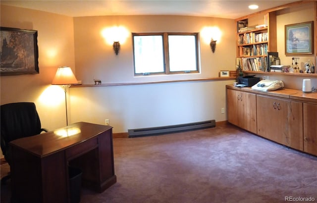 4618 SE Summit Trl, Evergreen, CO 80439 - office with baseboard heating, carpet flooring, and built in shelves