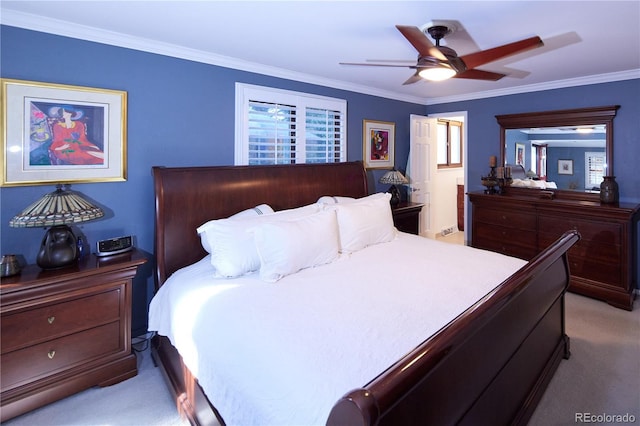 2141 S Dallas St, Denver, CO 80231 - bedroom with light carpet, ornamental molding, ceiling fan, and ensuite bath