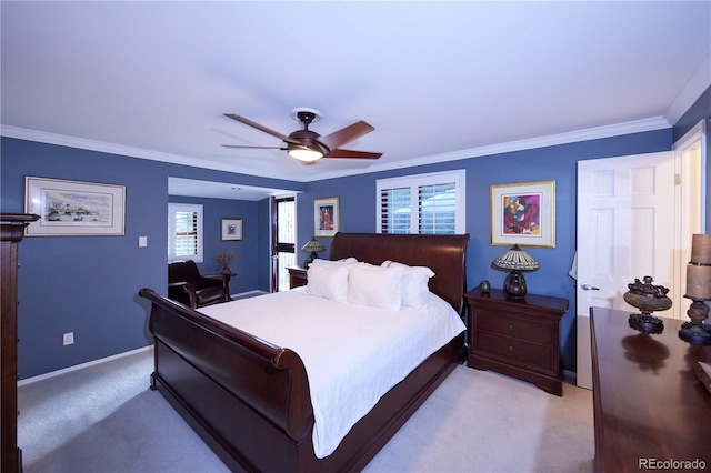 2141 S Dallas St, Denver, CO 80231 - carpeted bedroom featuring ornamental molding and a ceiling fan