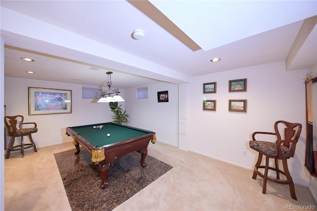2141 S Dallas St, Denver, CO 80231 - playroom with billiards table, light colored carpet, and recessed lighting