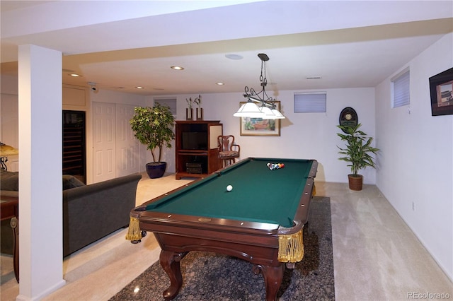 2141 S Dallas St, Denver, CO 80231 - playroom with light colored carpet, billiards, and recessed lighting