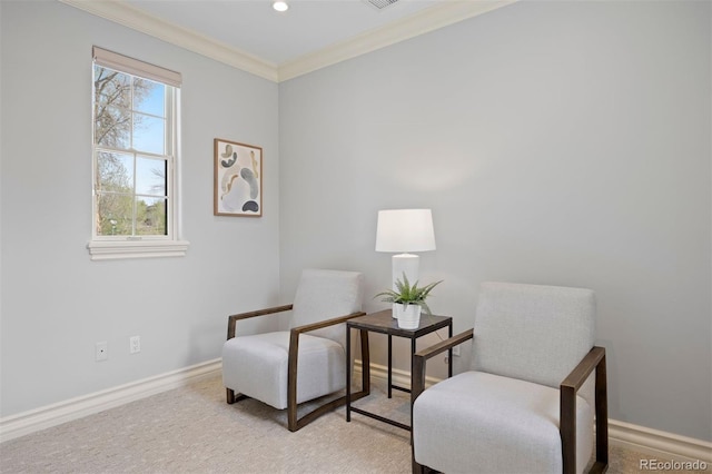 2500 S Monroe St, Denver, CO 80210 - living area featuring baseboards, crown molding, recessed lighting, and carpet flooring