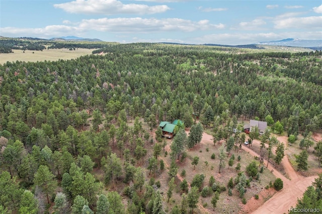 birds eye view of property with a mountain view and a view of trees