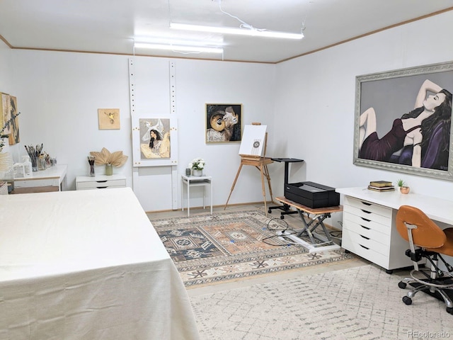 office area with ornamental molding