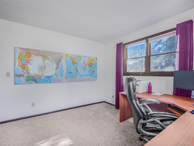 8473 Gray Fox Dr, Evergreen, CO 80439 - carpeted home office with baseboards and a textured ceiling