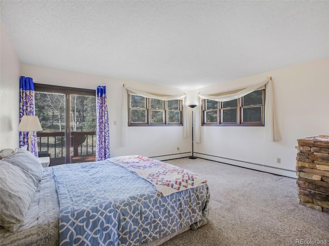 8473 Gray Fox Dr, Evergreen, CO 80439 - carpeted bedroom featuring access to outside, a textured ceiling, and baseboard heating