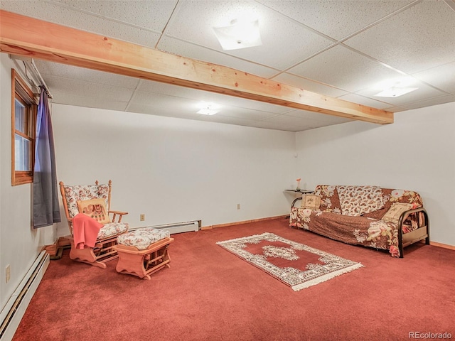 8473 Gray Fox Dr, Evergreen, CO 80439 - interior space featuring carpet, a baseboard heating unit, and a paneled ceiling