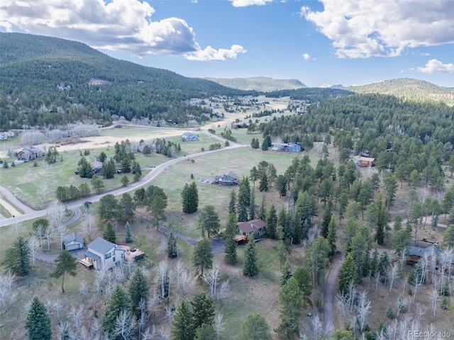 8473 Gray Fox Dr, Evergreen, CO 80439 - bird's eye view with a view of trees, a mountain view, and a rural view
