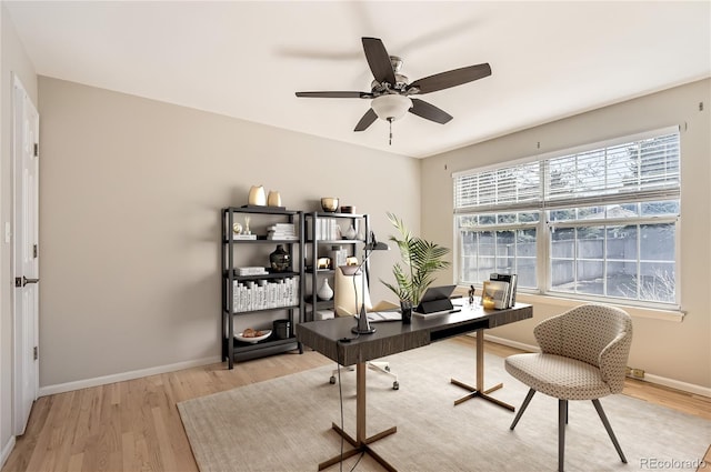 1516 Saltbush Ridge Rd, Highlands Ranch, CO 80126 - office space with baseboards, ceiling fan, and light wood-style floors