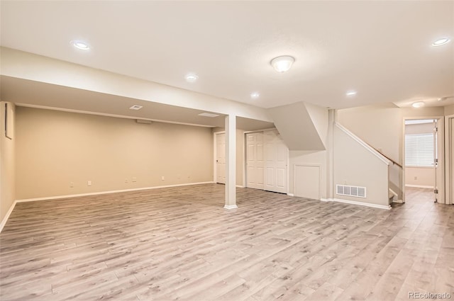 1516 Saltbush Ridge Rd, Highlands Ranch, CO 80126 - finished below grade area with baseboards, recessed lighting, light wood-style flooring, stairs, and visible vents