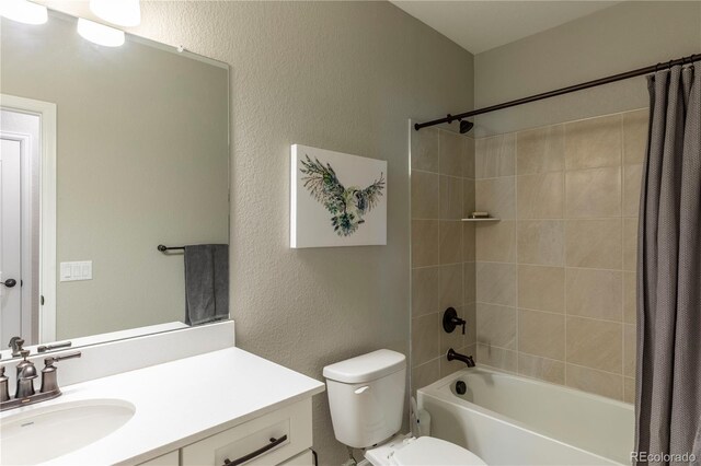 9843 Rosalee Peak St, Littleton, CO 80125 - full bath with vanity, shower / bath combo with shower curtain, and a textured wall