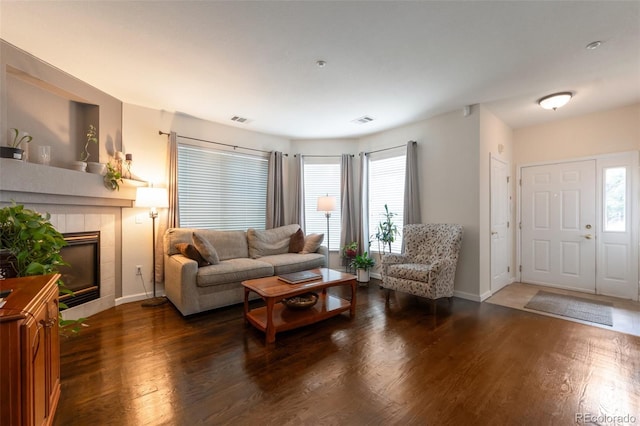 8338 S Independence Cir Unit 108, Littleton, CO 80128 - living room featuring wood finished floors and a fireplace