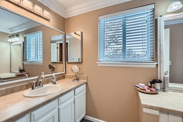 bathroom featuring vanity and ornamental molding