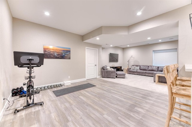 15389 W 50th Dr, Golden, CO 80403 - workout area with wood finished floors, baseboards, and recessed lighting