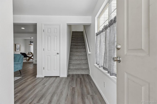 entrance foyer with light wood-type flooring