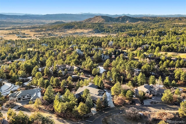 aerial view with a mountain view and a view of trees