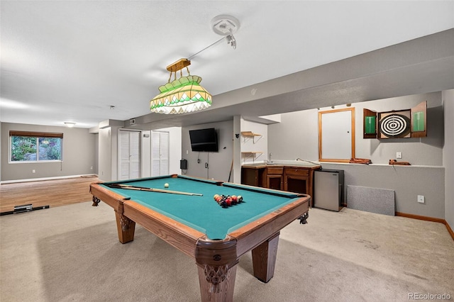 7330 Cotton Dr, Colorado Springs, CO 80923 - rec room featuring baseboards, carpet flooring, billiards table, and a sink