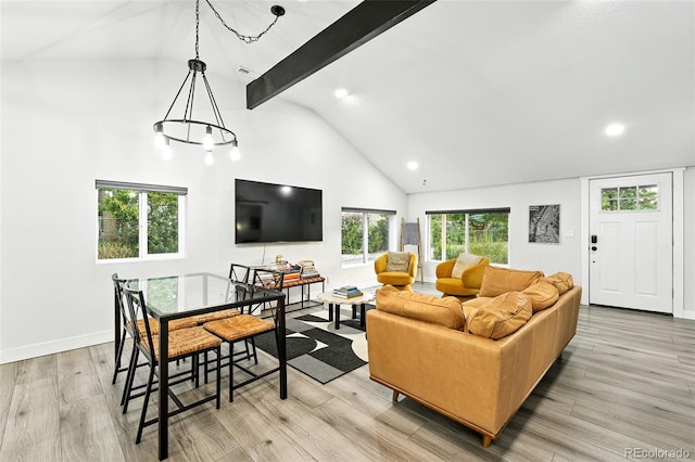 2500 Estes St, Lakewood, CO 80215 - living area with high vaulted ceiling, beam ceiling, light wood-style floors, and recessed lighting