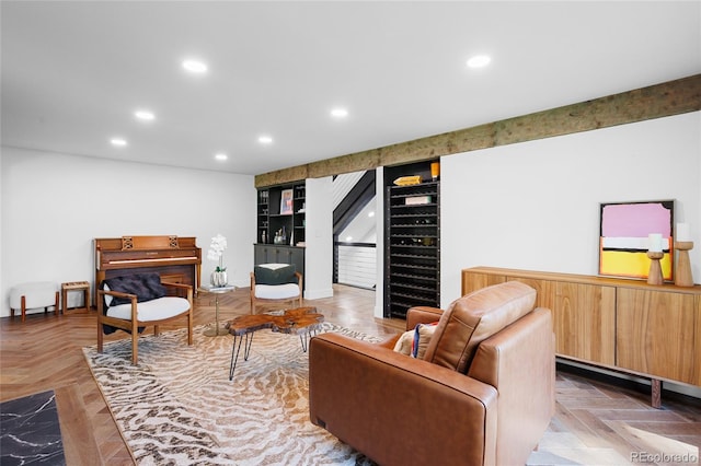 living area featuring recessed lighting