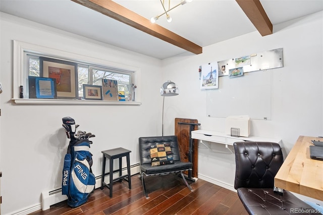 1100 Pontiac St, Denver, CO 80220 - home office with beam ceiling, wood finished floors, plenty of natural light, baseboards, and baseboard heating