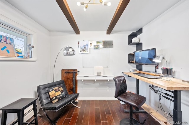 1100 Pontiac St, Denver, CO 80220 - office featuring beamed ceiling, wood finished floors, and baseboards