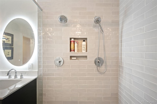 1100 Pontiac St, Denver, CO 80220 - full bath with a tile shower and vanity