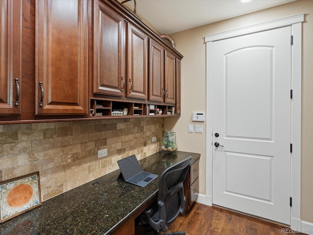 2363 Primo Rd Unit A, Highlands Ranch, CO 80129 - office area featuring built in study area and dark wood-style flooring